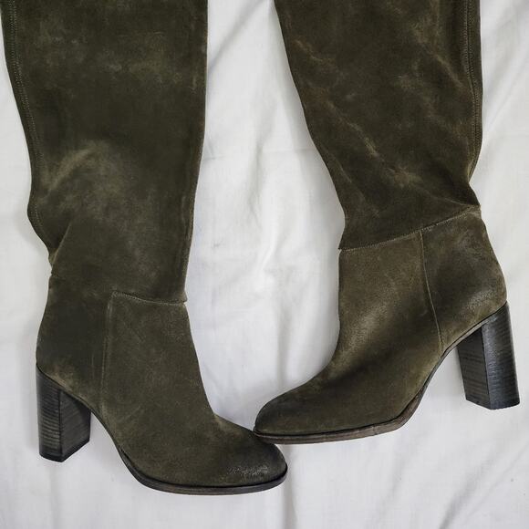 NEW Free People Dakota Moss Green Suede Leather Heeled Tall Slouchy Boots - Picture 2 of 11